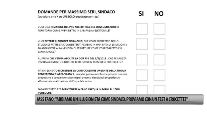 M5S Fano: "Abbiamo un illusionista come sindaco. Proviamo con un test a