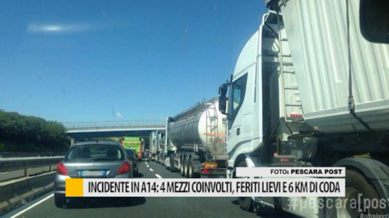 Incidente A14: 4 mezzi coinvolti, feriti lievi autostrada chiusa e 6 km di coda – VIDEO