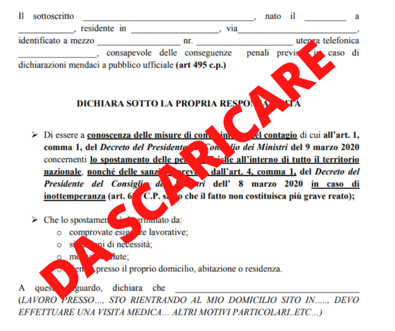 Ecco il nuovo modulo di auto dichiarazione per gli spostamenti (scaricalo qui) Occhio alla Notizia Ecco il nuovo modulo di auto dichiarazione per gli spostamenti (scaricalo qui) Occhio alla Notizia