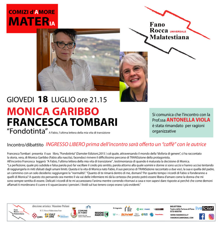 “Fondotinta”: incontro alla Rocca con Francesca Tombari e Monica Garibbo (Fabio alla nascita)