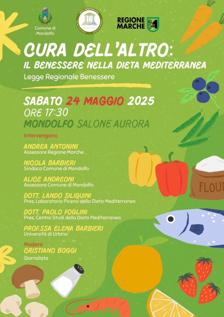 Mondolfo ospita il convegno “Cura dell’altro: il benessere nella Dieta Mediterranea”