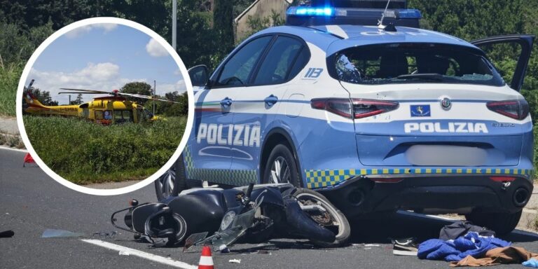 Pesaro, scooter contro auto della Polizia: ferito un giovane ragazzo (FOTO)