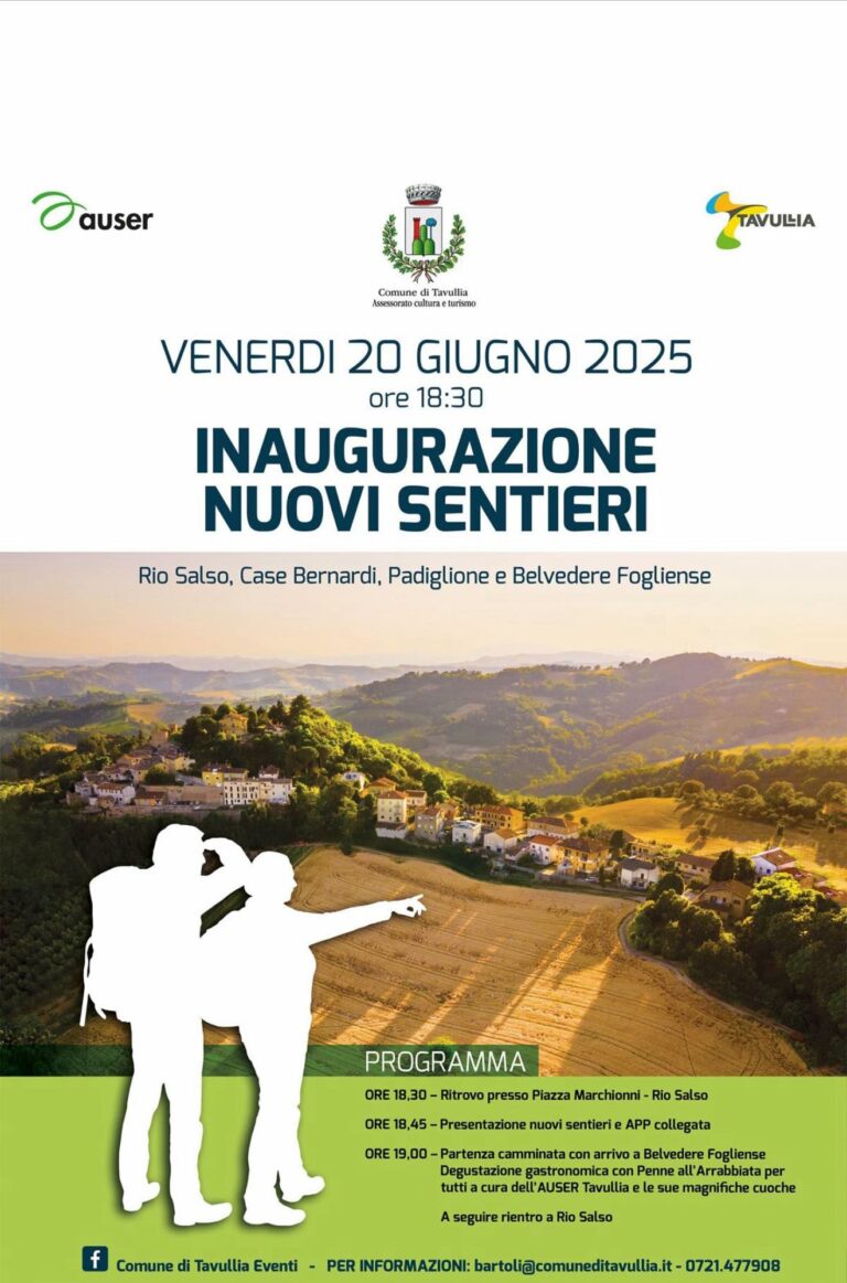 A piedi tra natura e storia: il 20 giugno il Comune di Tavullia inaugura i nuovi sentieri escursionistici