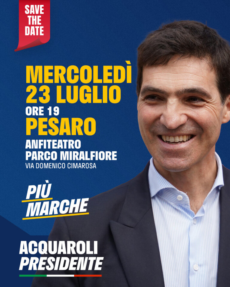 Più Marche: il governatore Francesco Acquaroli a Pesaro mercoledì 23 luglio