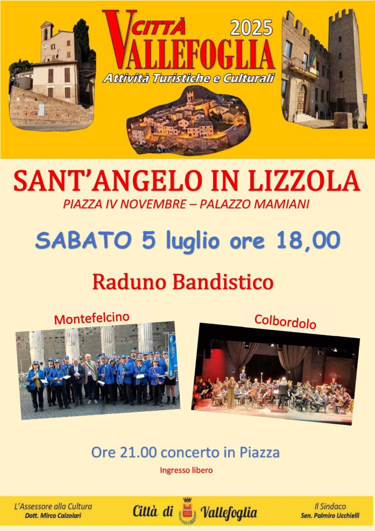 A Sant’Angelo in Lizzola il “Raduno di Bande Musicali” con il Corpo Bandistico G. Santi di Colbordolo e la Banda Musicale di Montefelcino