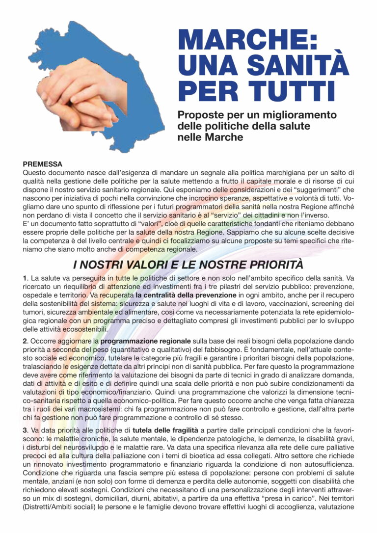 Sanità Marche, dieci proposte di associazioni ai candidati: “La salute è di tutti”