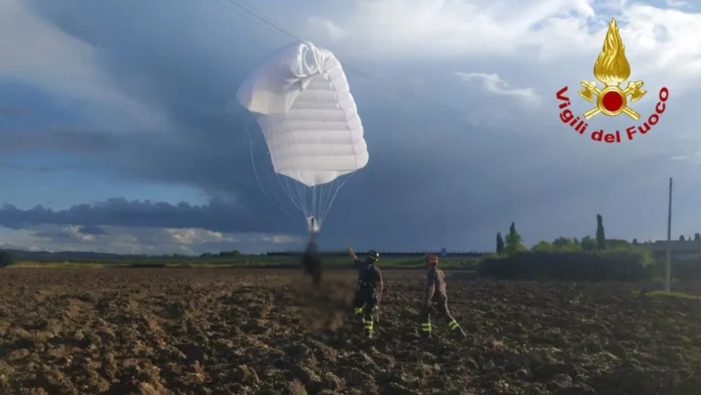 Paura a Fano: paracadutista rimane impigliato nei cavi dell’alta tensione