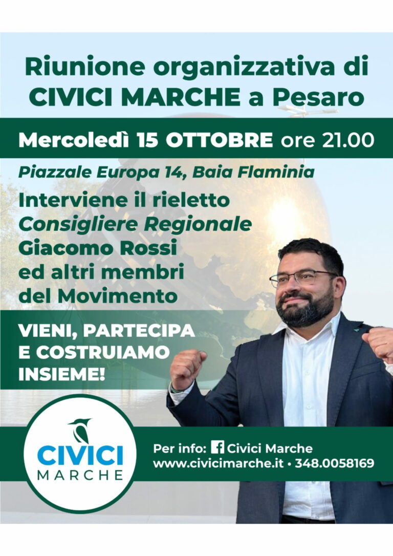 Incontro pubblico di Civici Marche a Pesaro: mercoledì in Piazzale Europa