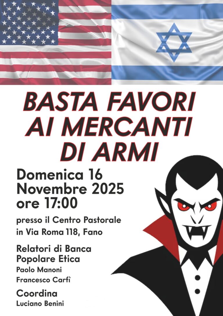 “Basta favori ai mercanti di armi”: incontro a Fano per promuovere una cultura di pace