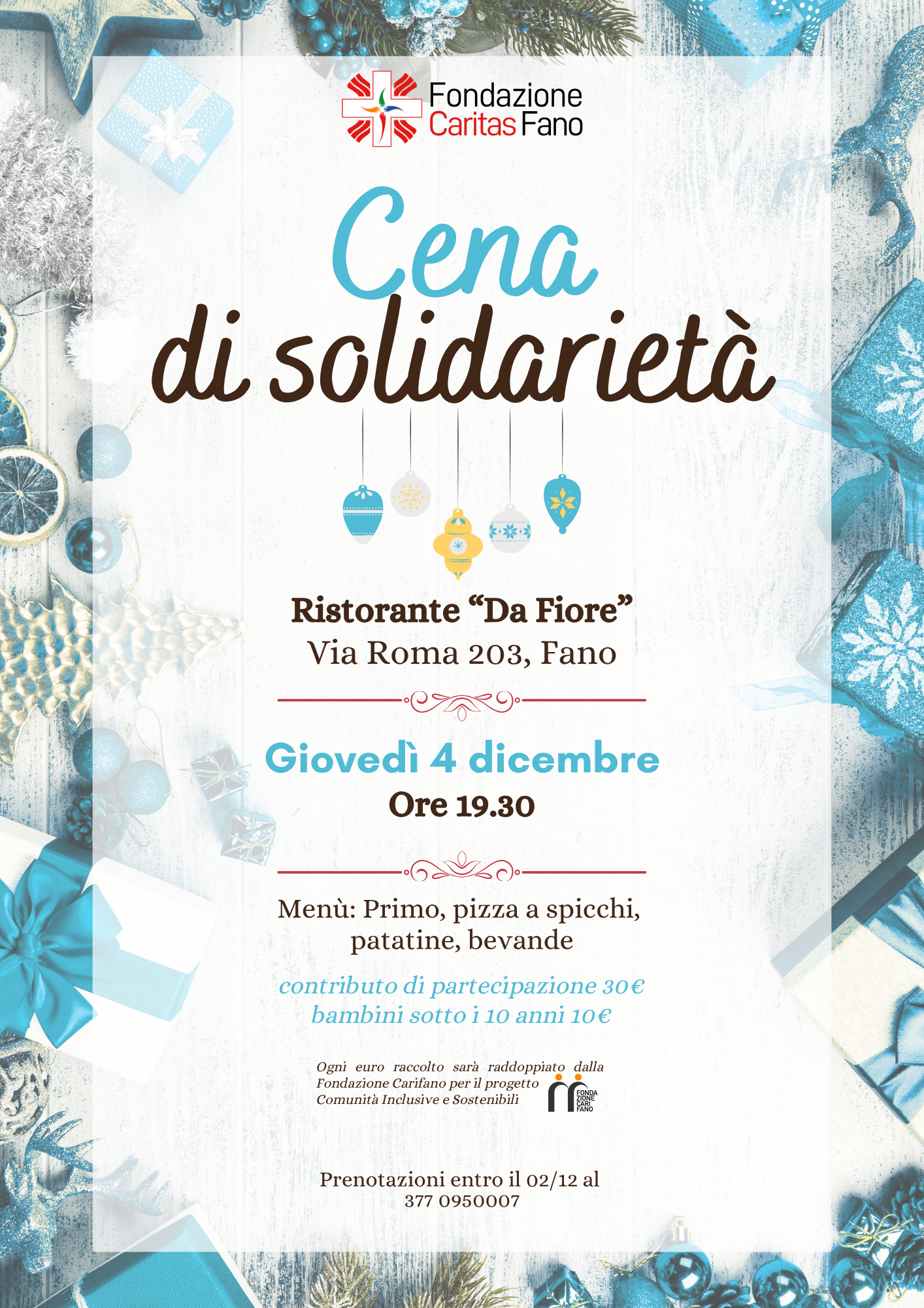 Natale Solidale, Fondazione Caritas Fano: due iniziative per sostenere la comunità