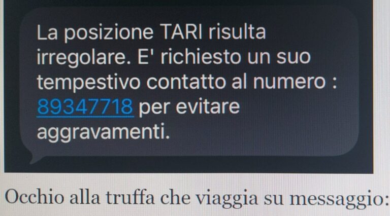 Vallefoglia, sms truffa sulla TARI: l’allerta del sindaco Ucchielli