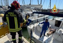 Incendio su una barca a vela nel porto di Senigallia: era un’esercitazione congiunta (FOTO)