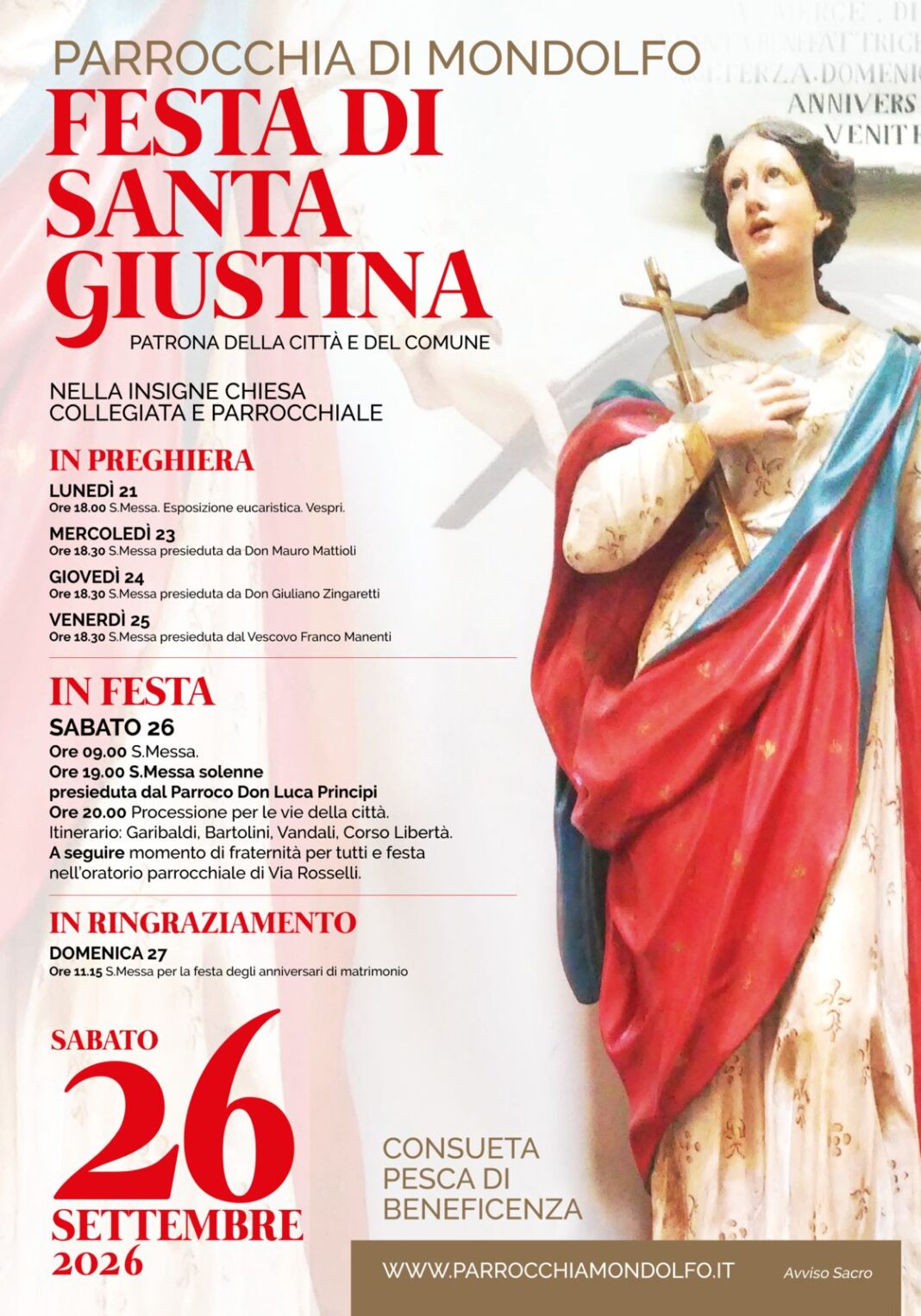 Festa patrona Santa Giustina 26 settembre 2026_programma_Mondolfo